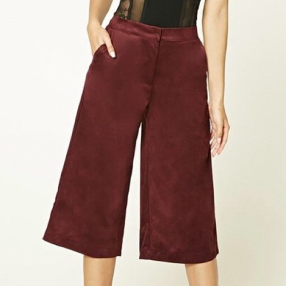 Forever 21 Burgundy Faux Suede Culottes